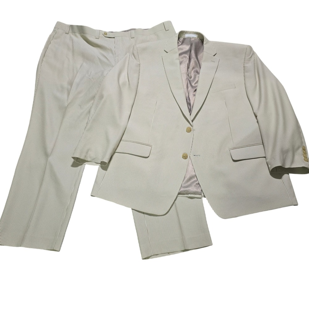 Lauren Ralph Lauren Suit Mens 48R 48x30 Cream Tan Seersucker Pinstripe 2-Piece
